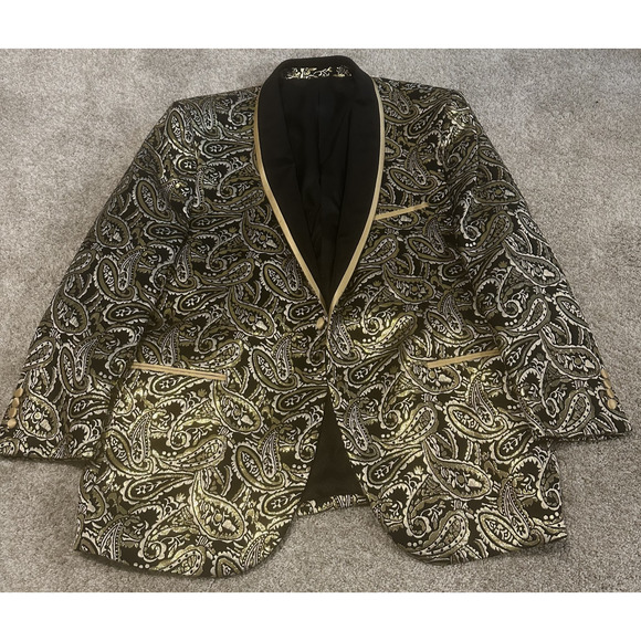 Kilburne-Finch Men’s Metallic Gold Black Paisley Blazer Jacket 50R - Picture 1 of 10